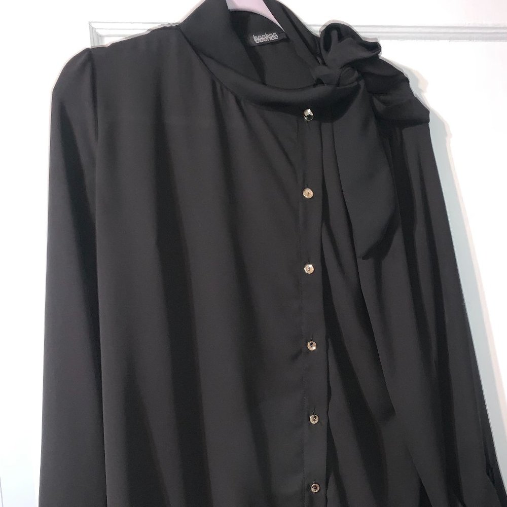 Black asymmetrical button blouse